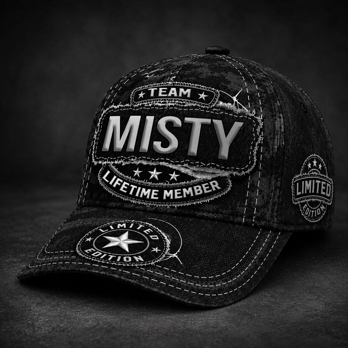 MISTY TC03 HH79  Personalized Black Camo Baseball Cap, Custom Name Family Hat