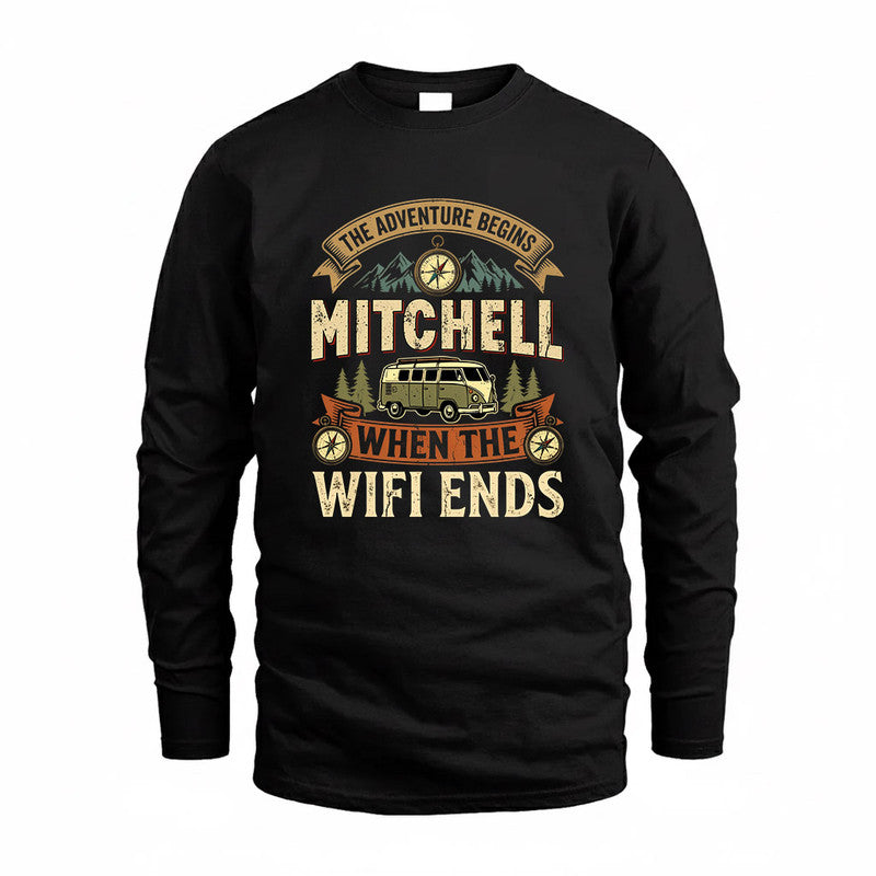 MITCHELL TT898-K6-229 – Personalized Funny Camping Quote Apparel “The Adventure Begins When The WiFi Ends”