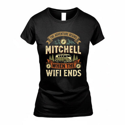 MITCHELL TT898-K6-229 – Personalized Funny Camping Quote Apparel “The Adventure Begins When The WiFi Ends”
