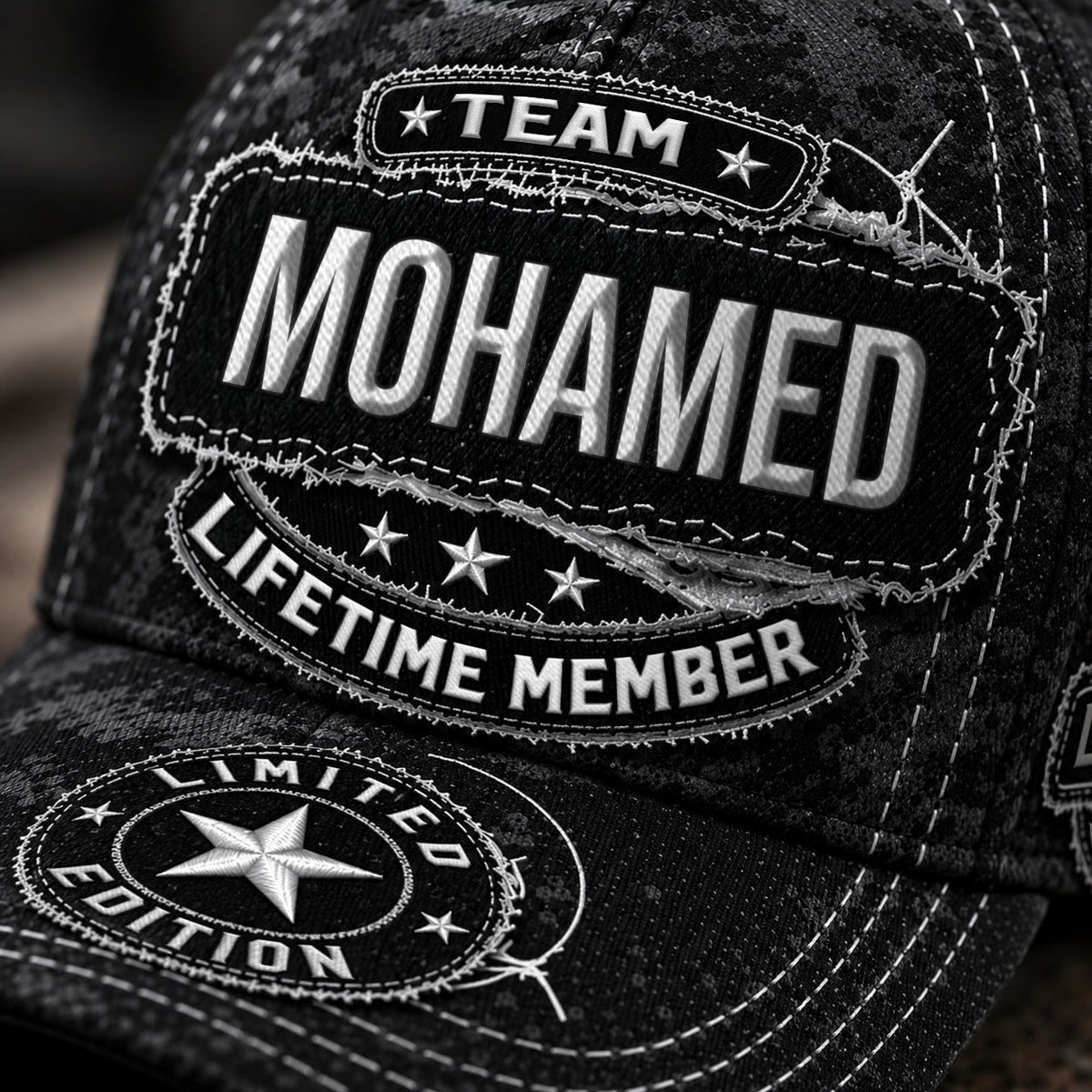 MOHAMED TC03 HH79  Personalized Black Camo Baseball Cap, Custom Name Family Hat