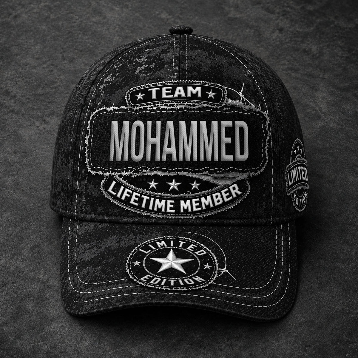 MOHAMMED TC03 HH79  Personalized Black Camo Baseball Cap, Custom Name Family Hat