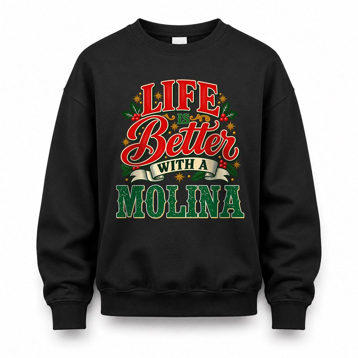 MOLINA HH-F011 Personalized Name Christmas Shirt – “Life Is Better With a Custom Name” Funny Christmas Gift, Custom Holiday Apparel
