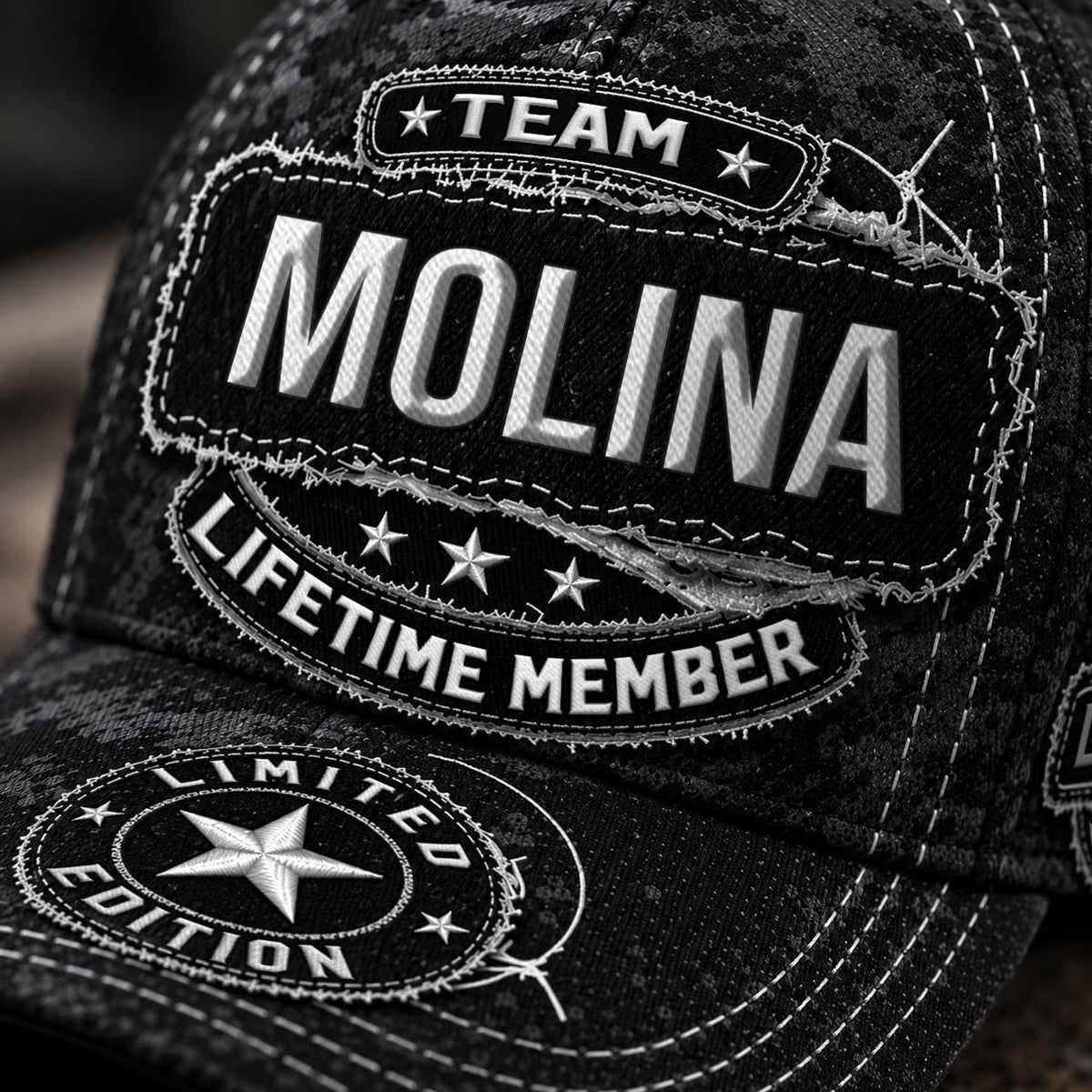 MOLINA TC03 HH79  Personalized Black Camo Baseball Cap, Custom Name Family Hat