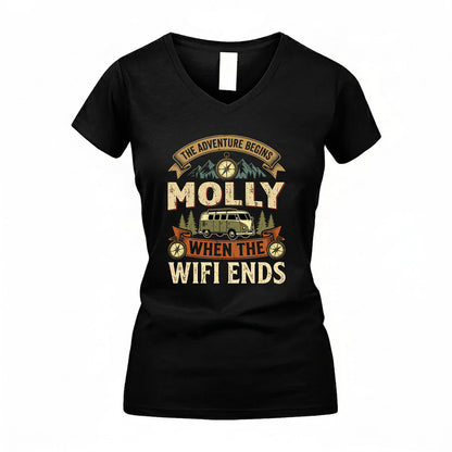 MOLLY TT898-K6-229 – Personalized Funny Camping Quote Apparel “The Adventure Begins When The WiFi Ends”
