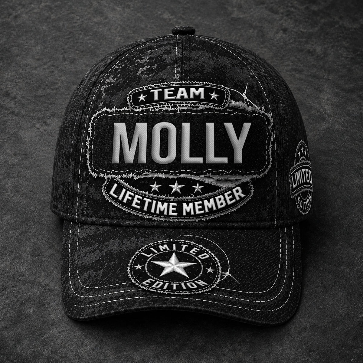 MOLLY TC03 HH79  Personalized Black Camo Baseball Cap, Custom Name Family Hat