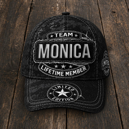 MONICA TC03 HH79  Personalized Black Camo Baseball Cap, Custom Name Family Hat