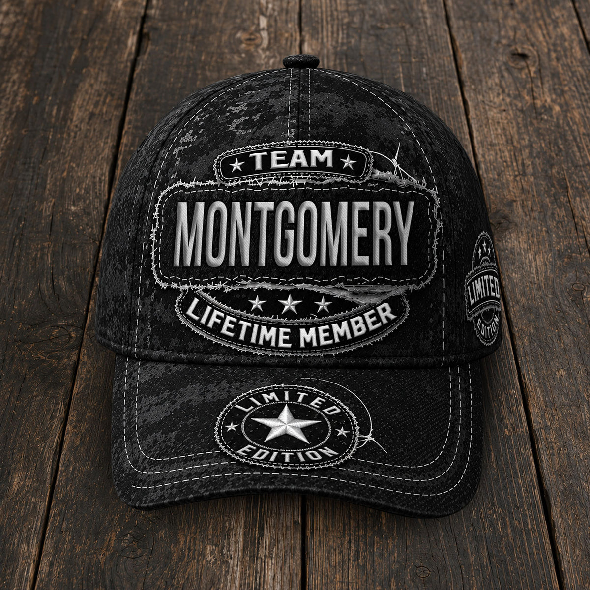 MONTGOMERY TC03 HH79  Personalized Black Camo Baseball Cap, Custom Name Family Hat