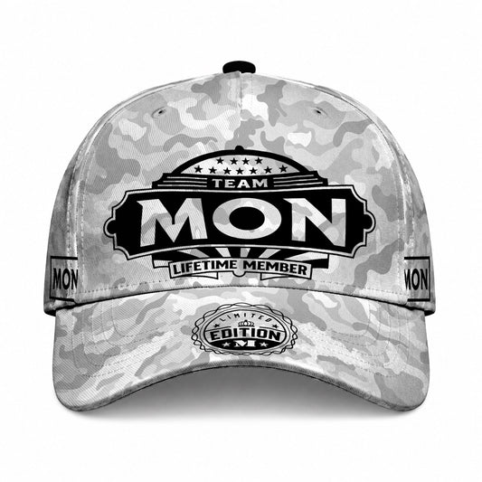 MON TC01 HH79 Team Your Name Hat, Personalized Camo Baseball Cap, Custom Family Gift, Gift for Him Her