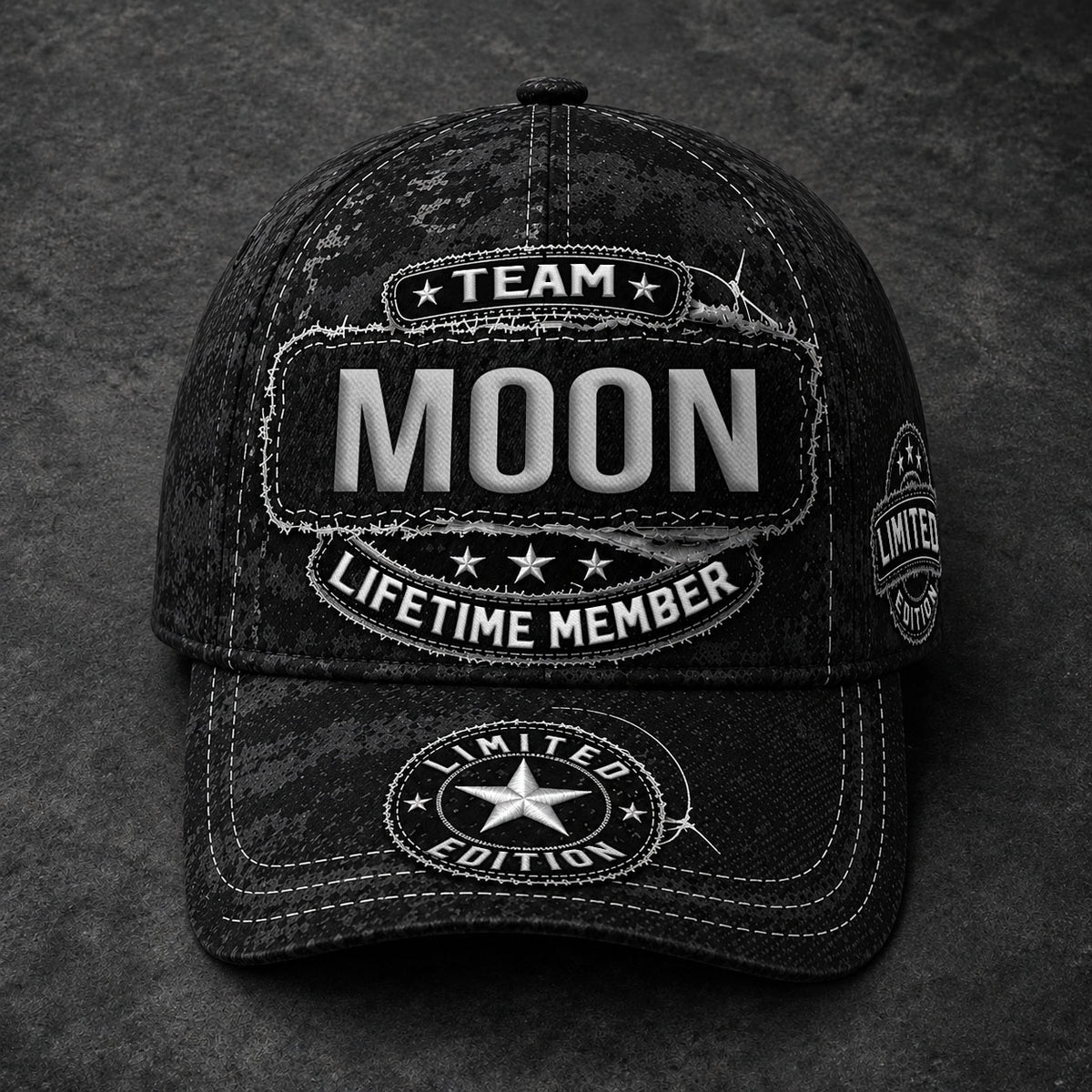 MOON TC03 HH79  Personalized Black Camo Baseball Cap, Custom Name Family Hat