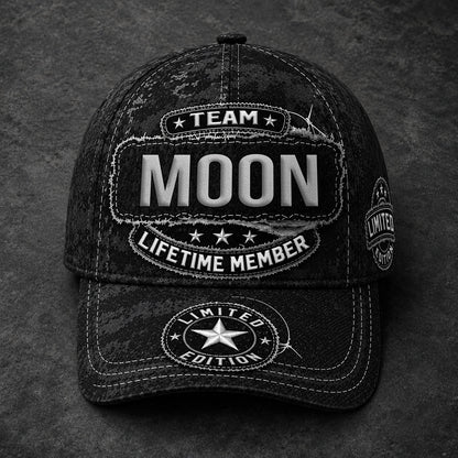 MOON TC03 HH79  Personalized Black Camo Baseball Cap, Custom Name Family Hat