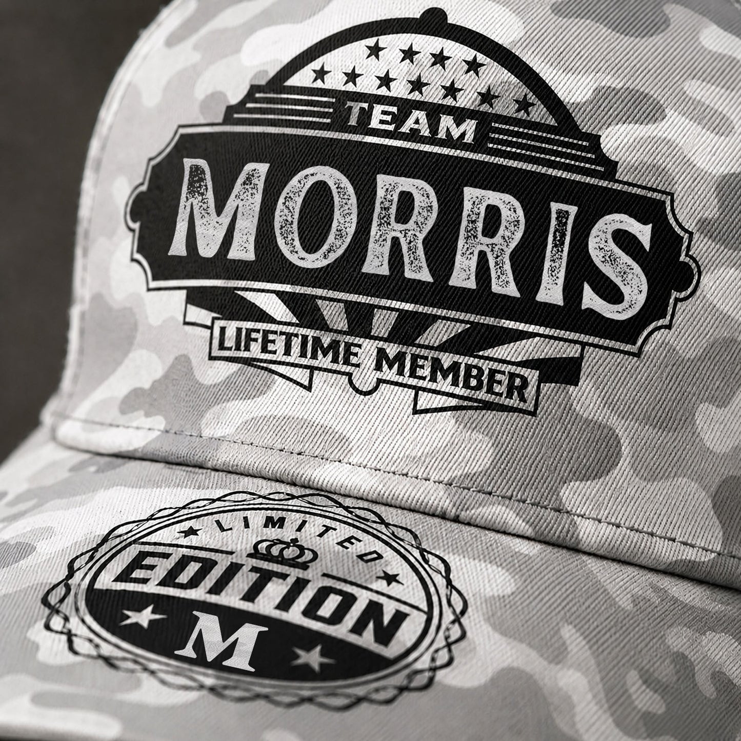 MORRIS TC01 HH79 Team Your Name Hat, Personalized Camo Baseball Cap, Custom Family Gift, Gift for Him Her