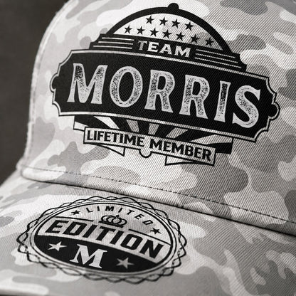 MORRIS TC01 HH79 Team Your Name Hat, Personalized Camo Baseball Cap, Custom Family Gift, Gift for Him Her