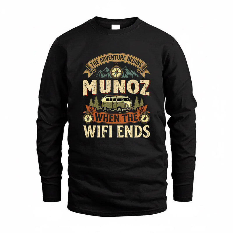 MUNOZ TT898-K6-229 – Personalized Funny Camping Quote Apparel “The Adventure Begins When The WiFi Ends”