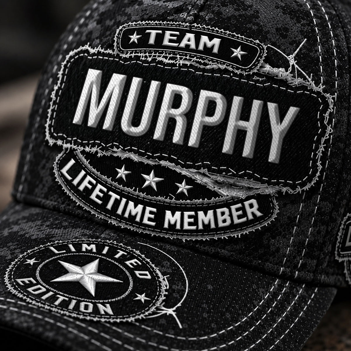 MURPHY TC03 HH79  Personalized Black Camo Baseball Cap, Custom Name Family Hat