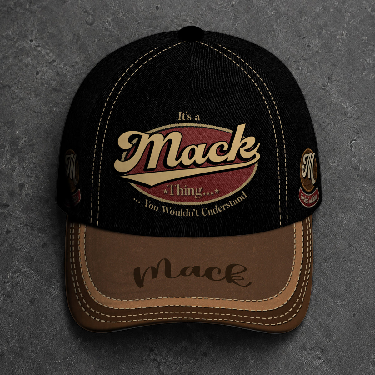 MACK  TC06 HH79 Personalized Distressed Baseball Cap, Custom Retro Trucker Hat, Statement Dad Cap