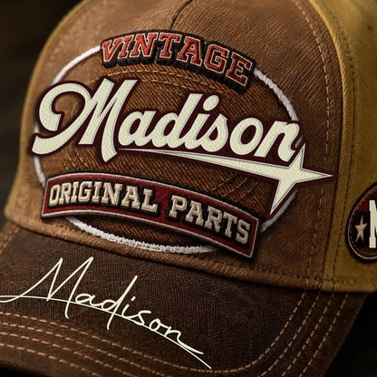 MADISON TC02 HH79  Personalized Name Baseball Cap, Vintage Retro Hat, Custom Gift for Him & Her