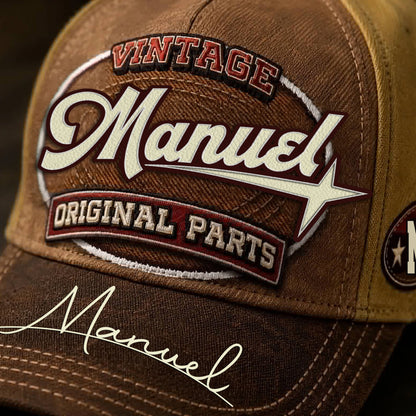 MANUEL TC02 HH79  Personalized Name Baseball Cap, Vintage Retro Hat, Custom Gift for Him & Her