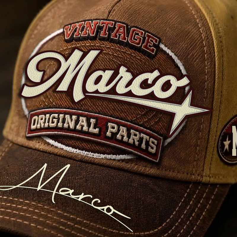 MARCO TC02 HH79  Personalized Name Baseball Cap, Vintage Retro Hat, Custom Gift for Him & Her