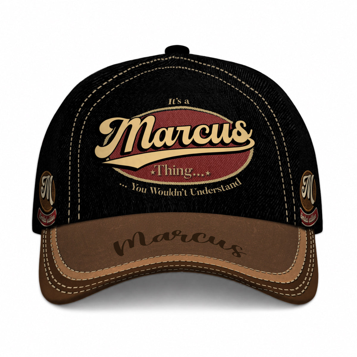 MARCUS  TC06 HH79 Personalized Distressed Baseball Cap, Custom Retro Trucker Hat, Statement Dad Cap