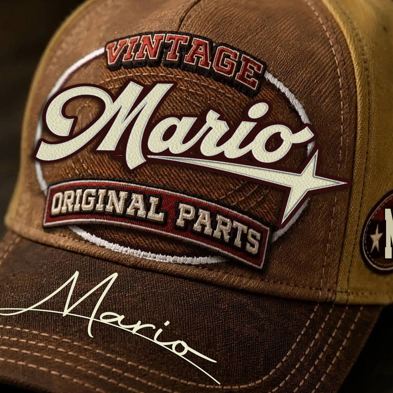 MARIO TC02 HH79  Personalized Name Baseball Cap, Vintage Retro Hat, Custom Gift for Him & Her