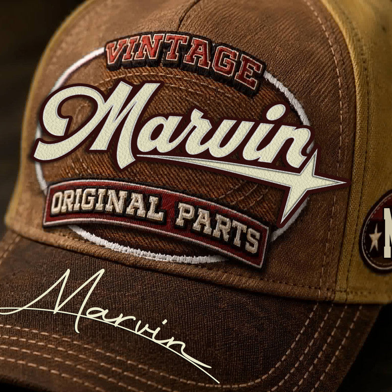 MARVIN TC02 HH79  Personalized Name Baseball Cap, Vintage Retro Hat, Custom Gift for Him & Her
