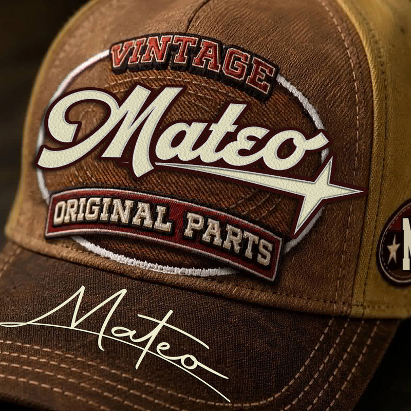 MATEO TC02 HH79  Personalized Name Baseball Cap, Vintage Retro Hat, Custom Gift for Him & Her
