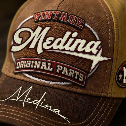MEDINA TC02 HH79  Personalized Name Baseball Cap, Vintage Retro Hat, Custom Gift for Him & Her