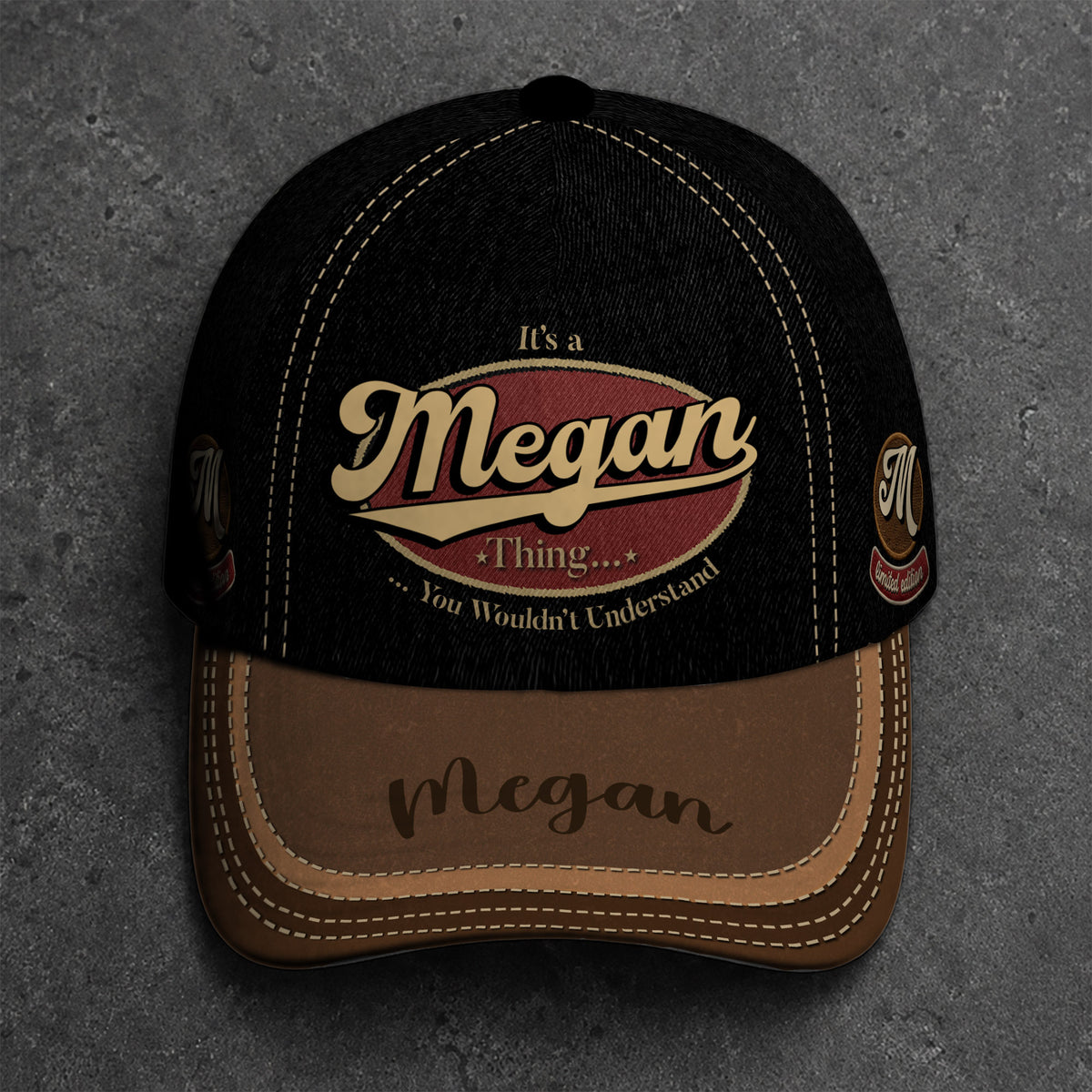 MEGAN  TC06 HH79 Personalized Distressed Baseball Cap, Custom Retro Trucker Hat, Statement Dad Cap