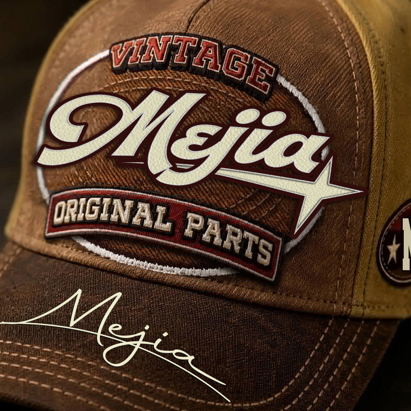 MEJIA TC02 HH79  Personalized Name Baseball Cap, Vintage Retro Hat, Custom Gift for Him & Her