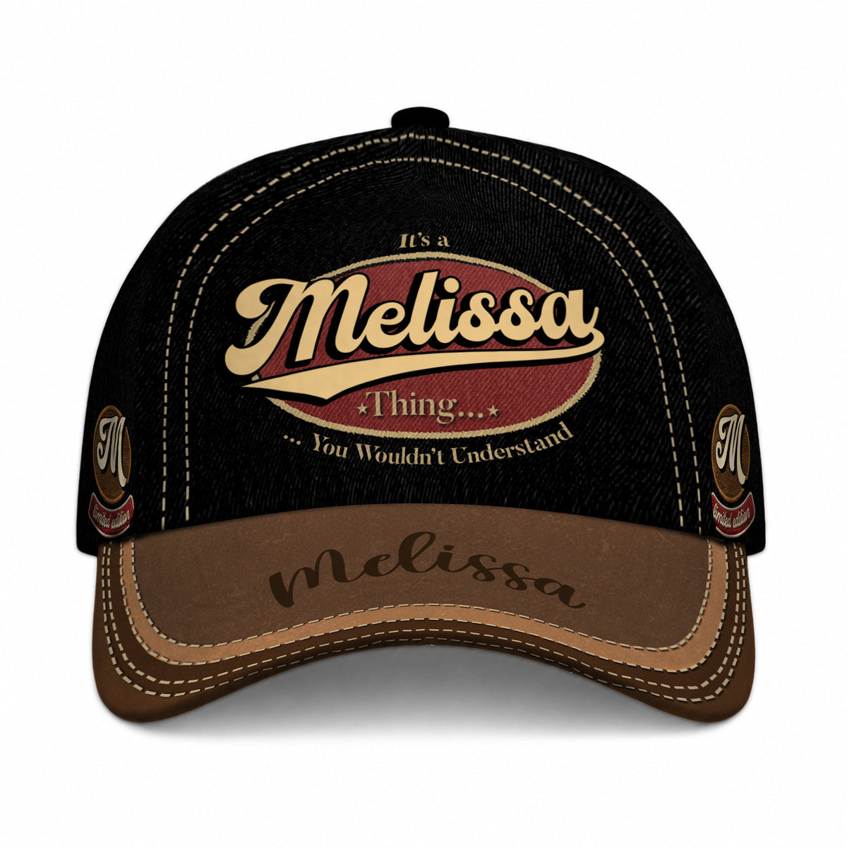 MELISSA  TC06 HH79 Personalized Distressed Baseball Cap, Custom Retro Trucker Hat, Statement Dad Cap