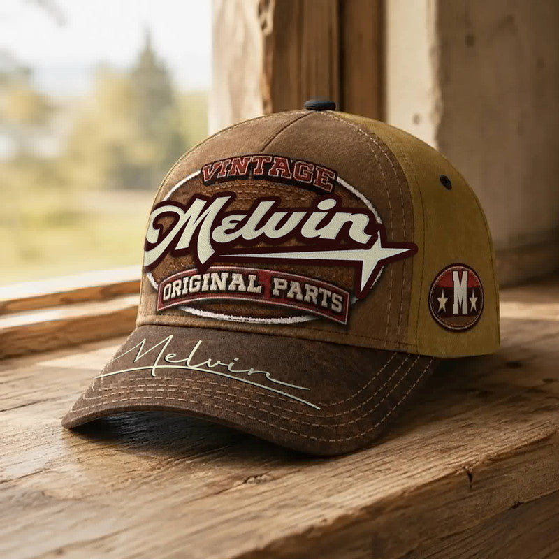 MELVIN TC02 HH79  Personalized Name Baseball Cap, Vintage Retro Hat, Custom Gift for Him & Her