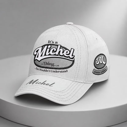 MICHEL  TC05 HH79  Personalized Distressed Baseball Cap, Custom Retro Trucker Hat, Statement Dad Cap, White version