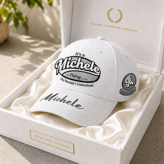 MICHELE  TC05 HH79  Personalized Distressed Baseball Cap, Custom Retro Trucker Hat, Statement Dad Cap, White version