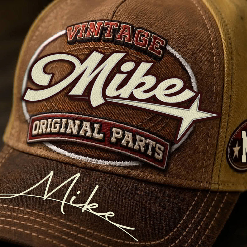 MIKE TC02 HH79  Personalized Name Baseball Cap, Vintage Retro Hat, Custom Gift for Him & Her