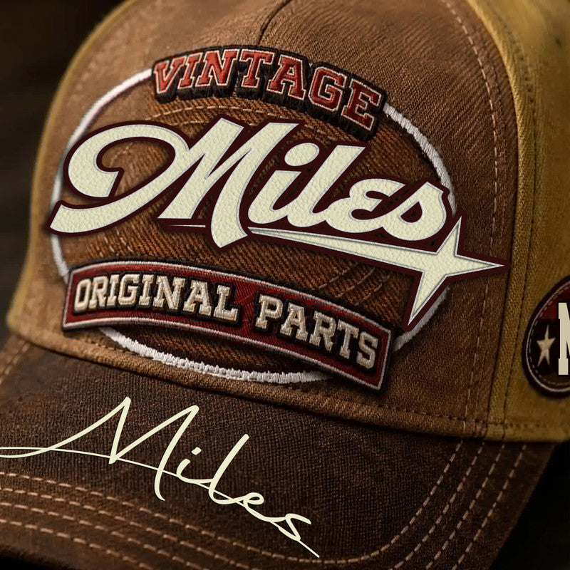 MILES TC02 HH79  Personalized Name Baseball Cap, Vintage Retro Hat, Custom Gift for Him & Her