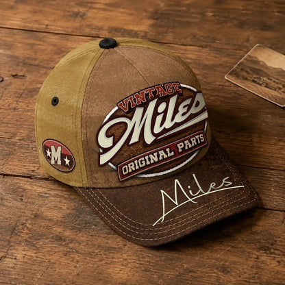 MILES TC02 HH79  Personalized Name Baseball Cap, Vintage Retro Hat, Custom Gift for Him & Her