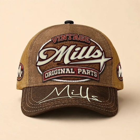 MILLS TC02 HH79  Personalized Name Baseball Cap, Vintage Retro Hat, Custom Gift for Him & Her
