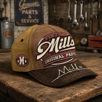 MILLS TC02 HH79  Personalized Name Baseball Cap, Vintage Retro Hat, Custom Gift for Him & Her