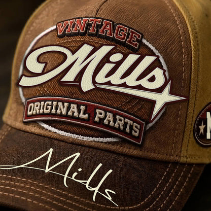 MILLS TC02 HH79  Personalized Name Baseball Cap, Vintage Retro Hat, Custom Gift for Him & Her