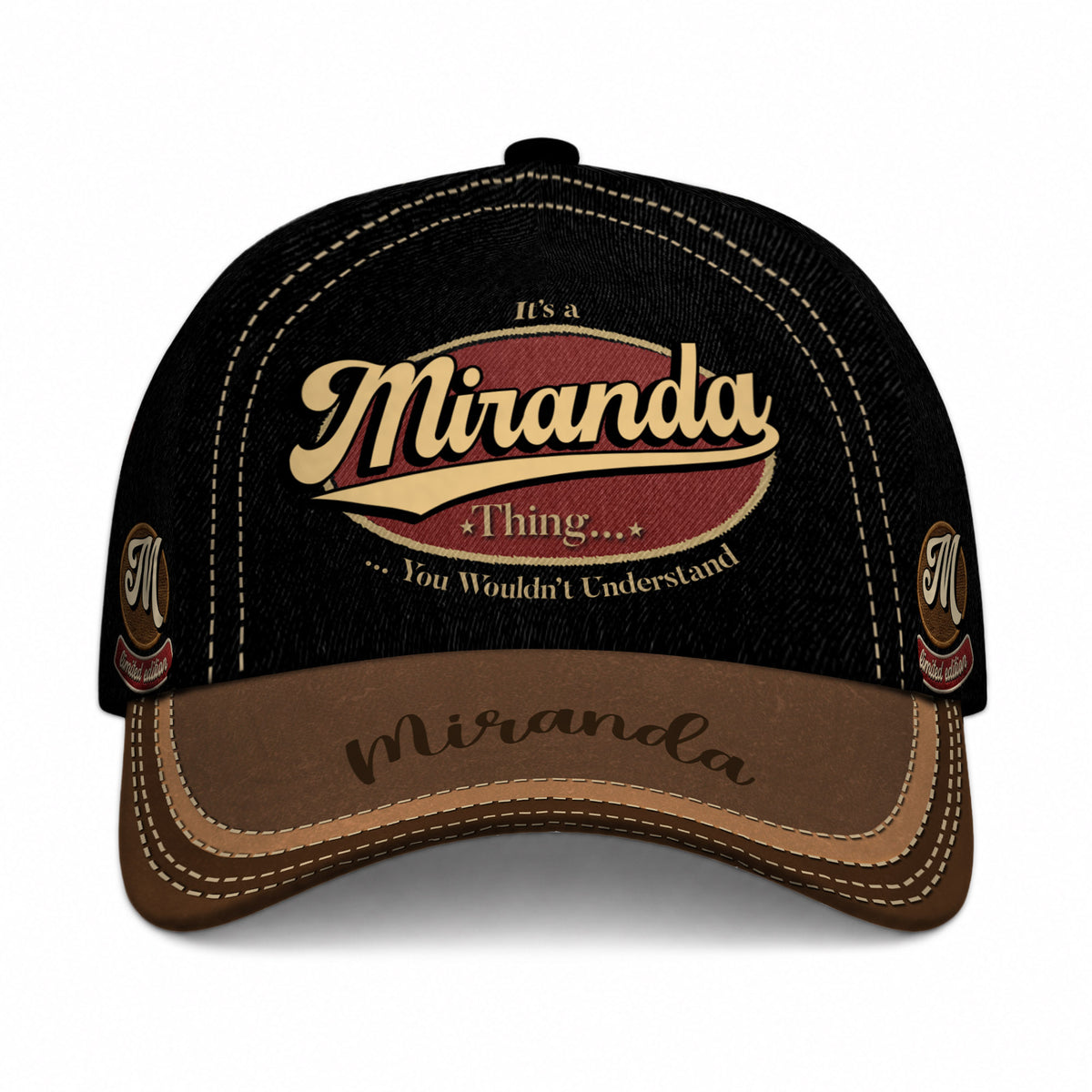 MIRANDA  TC06 HH79 Personalized Distressed Baseball Cap, Custom Retro Trucker Hat, Statement Dad Cap