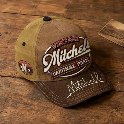 MITCHELL TC02 HH79  Personalized Name Baseball Cap, Vintage Retro Hat, Custom Gift for Him & Her