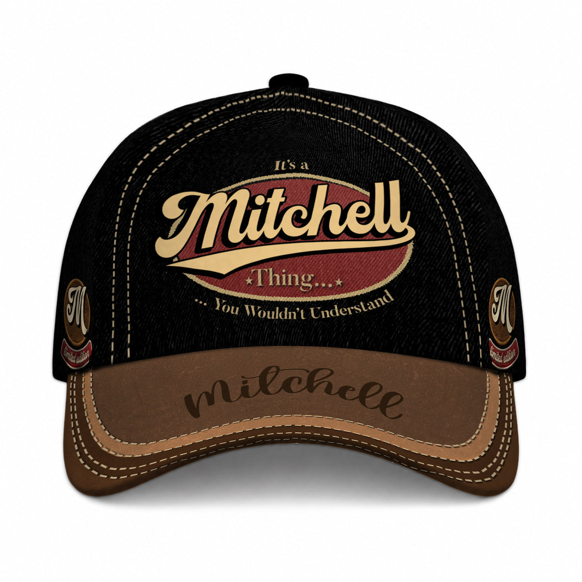MITCHELL  TC06 HH79 Personalized Distressed Baseball Cap, Custom Retro Trucker Hat, Statement Dad Cap