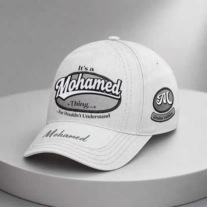 MOHAMED  TC05 HH79  Personalized Distressed Baseball Cap, Custom Retro Trucker Hat, Statement Dad Cap, White version