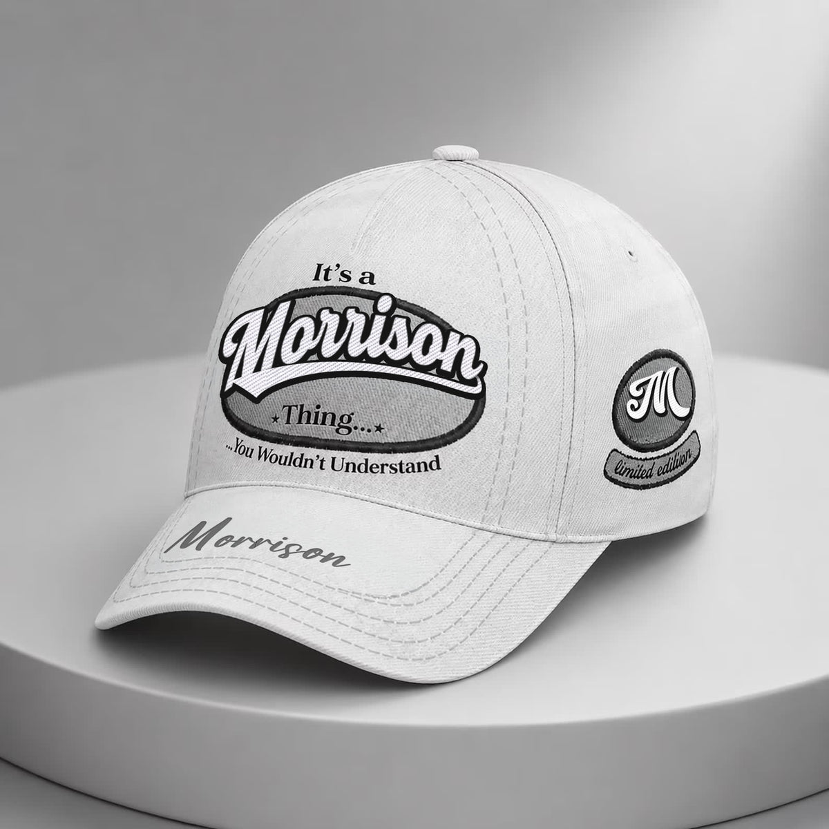 MORRISON  TC05 HH79  Personalized Distressed Baseball Cap, Custom Retro Trucker Hat, Statement Dad Cap, White version