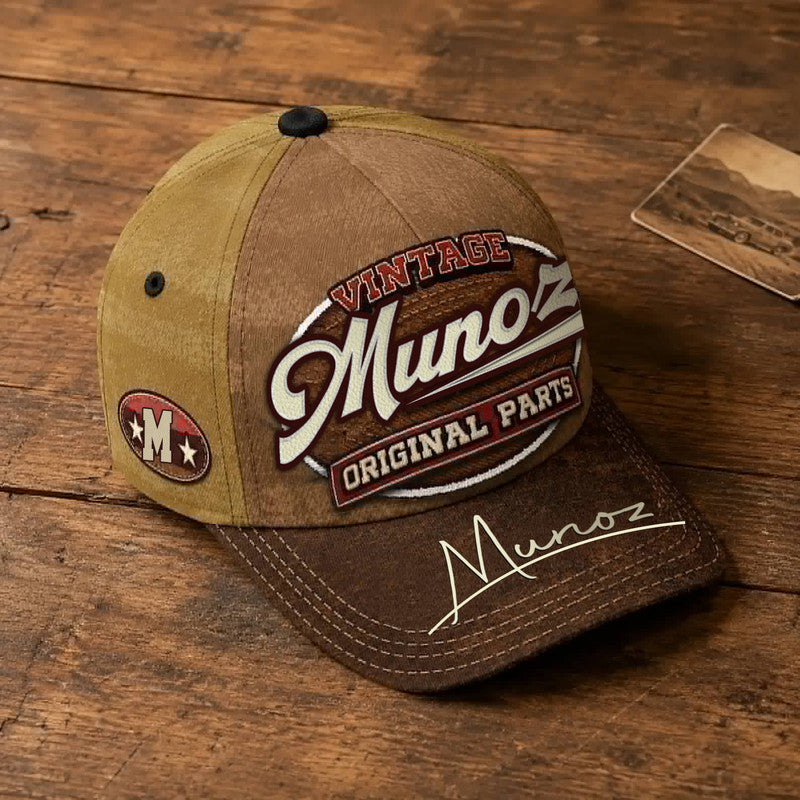 MUNOZ TC02 HH79  Personalized Name Baseball Cap, Vintage Retro Hat, Custom Gift for Him & Her