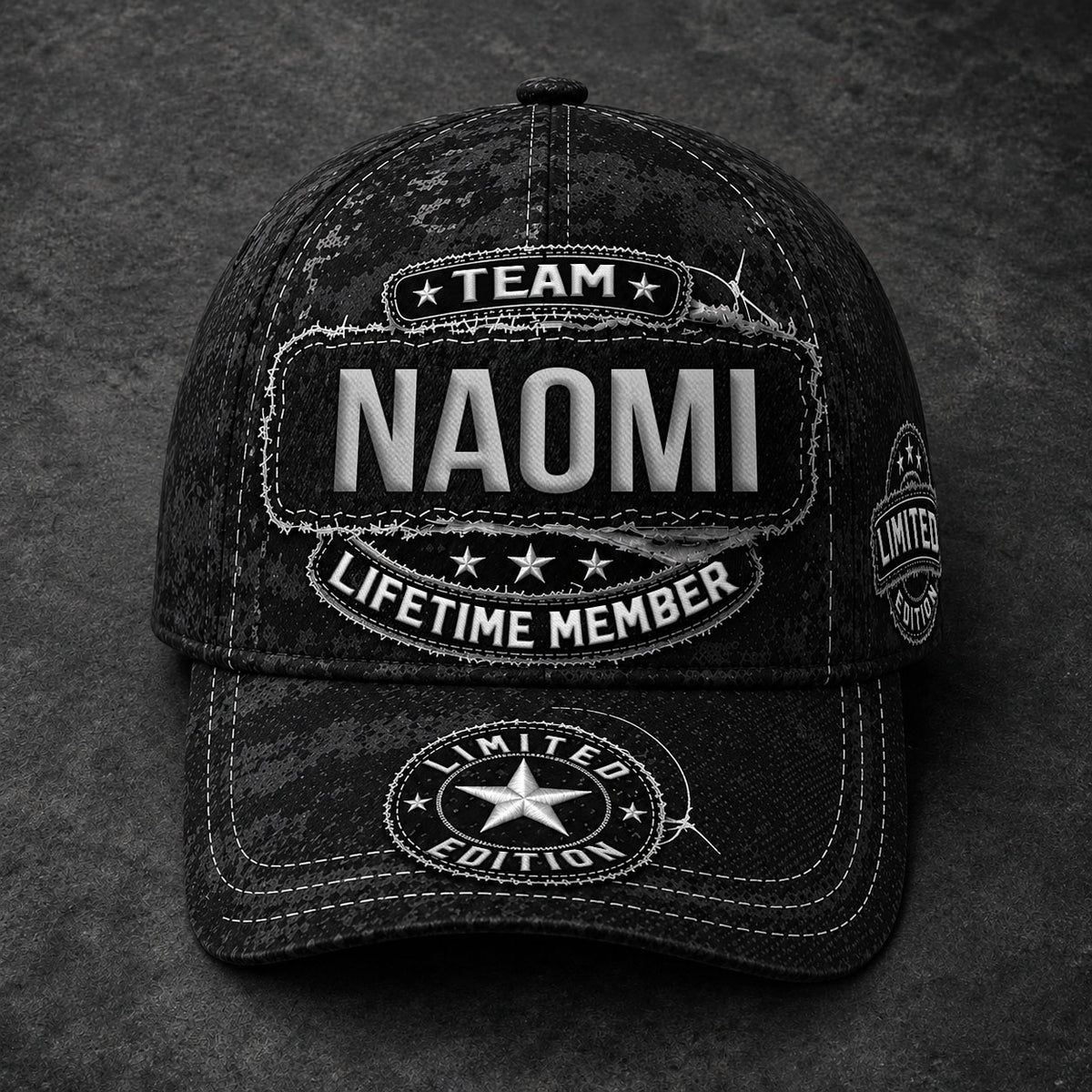 NAOMI TC03 HH79  Personalized Black Camo Baseball Cap, Custom Name Family Hat