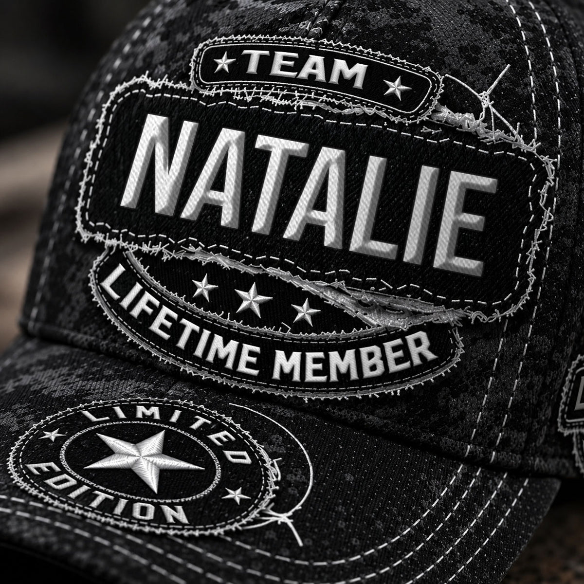 NATALIE TC03 HH79  Personalized Black Camo Baseball Cap, Custom Name Family Hat