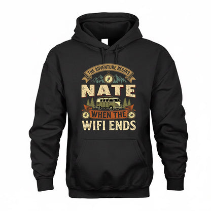 NATE TT898-K6-229 – Personalized Funny Camping Quote Apparel “The Adventure Begins When The WiFi Ends”