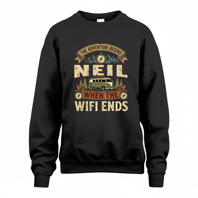 NEIL TT898-K6-229 – Personalized Funny Camping Quote Apparel “The Adventure Begins When The WiFi Ends”