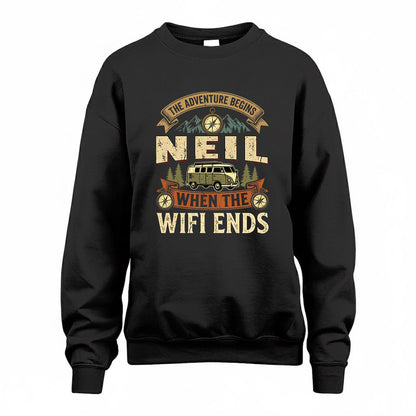 NEIL TT898-K6-229 – Personalized Funny Camping Quote Apparel “The Adventure Begins When The WiFi Ends”